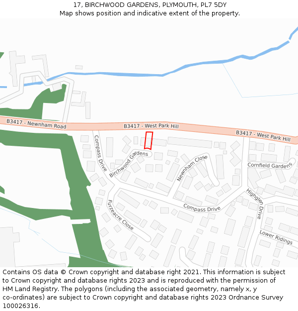 17, BIRCHWOOD GARDENS, PLYMOUTH, PL7 5DY: Location map and indicative extent of plot