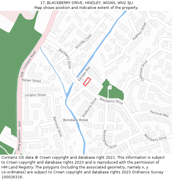 17, BLACKBERRY DRIVE, HINDLEY, WIGAN, WN2 3JU: Location map and indicative extent of plot
