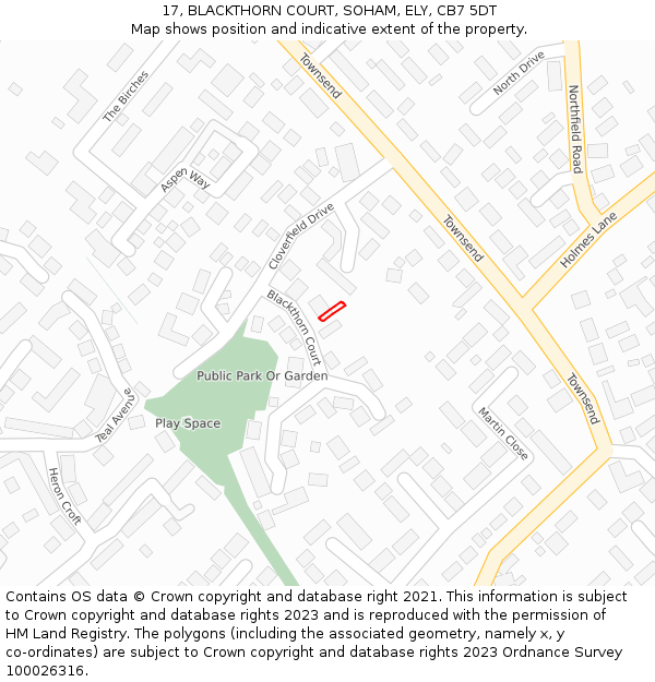 17, BLACKTHORN COURT, SOHAM, ELY, CB7 5DT: Location map and indicative extent of plot