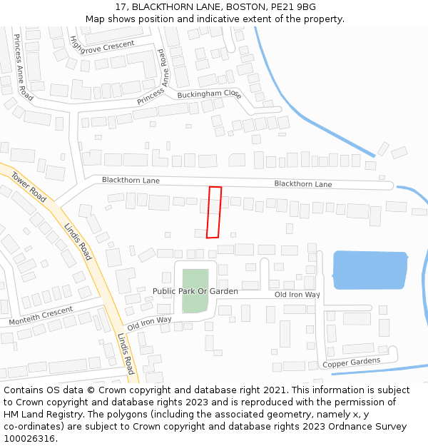 17, BLACKTHORN LANE, BOSTON, PE21 9BG: Location map and indicative extent of plot