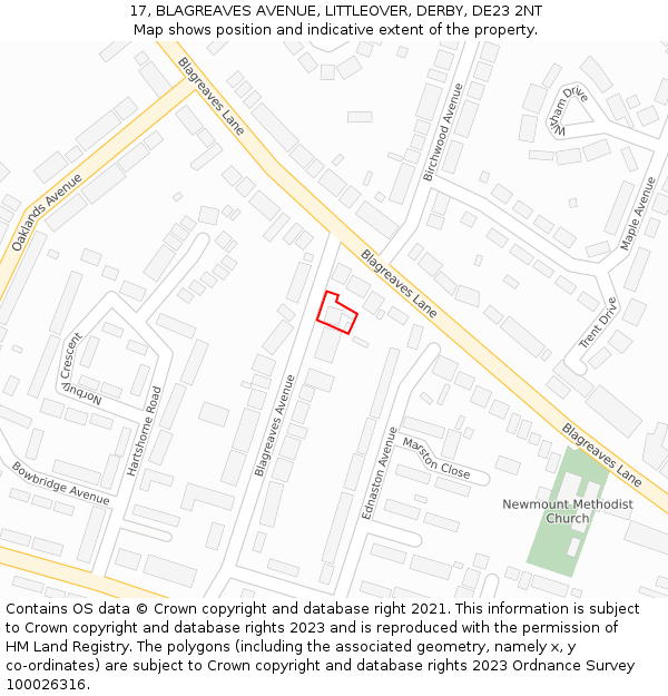 17, BLAGREAVES AVENUE, LITTLEOVER, DERBY, DE23 2NT: Location map and indicative extent of plot