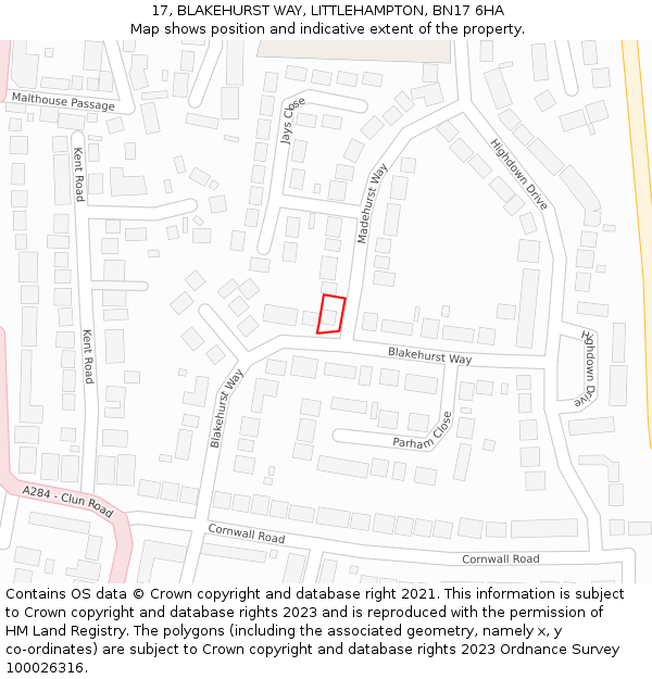 17, BLAKEHURST WAY, LITTLEHAMPTON, BN17 6HA: Location map and indicative extent of plot