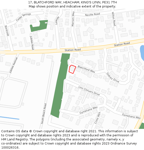 17, BLATCHFORD WAY, HEACHAM, KING'S LYNN, PE31 7TH: Location map and indicative extent of plot
