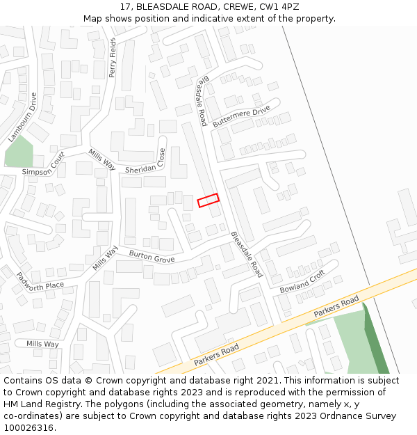 17, BLEASDALE ROAD, CREWE, CW1 4PZ: Location map and indicative extent of plot
