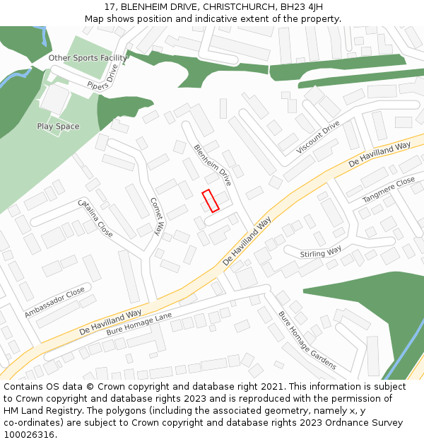 17, BLENHEIM DRIVE, CHRISTCHURCH, BH23 4JH: Location map and indicative extent of plot