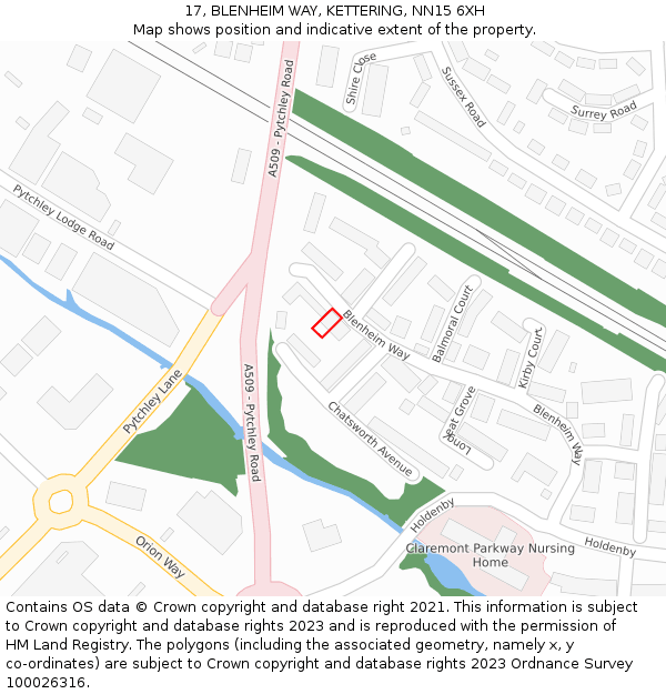 17, BLENHEIM WAY, KETTERING, NN15 6XH: Location map and indicative extent of plot