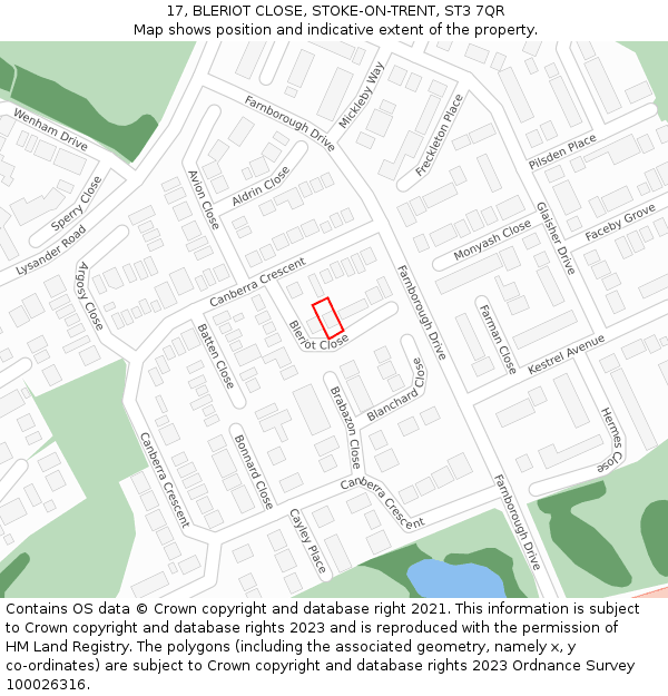 17, BLERIOT CLOSE, STOKE-ON-TRENT, ST3 7QR: Location map and indicative extent of plot
