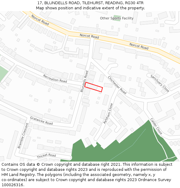 17, BLUNDELLS ROAD, TILEHURST, READING, RG30 4TR: Location map and indicative extent of plot