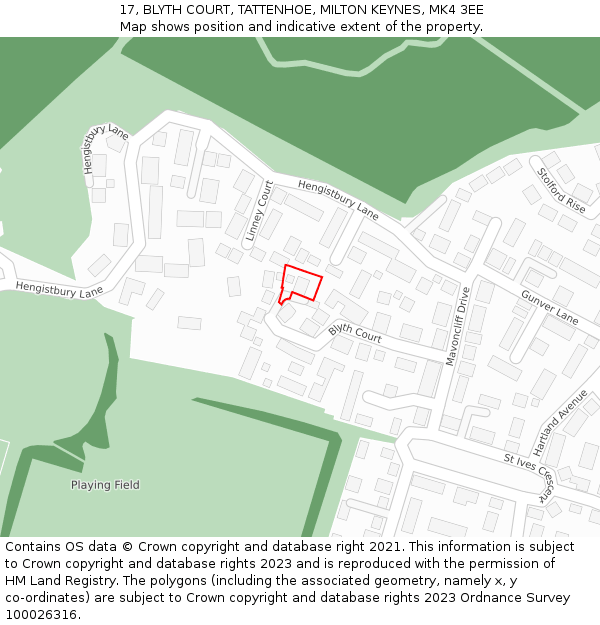 17, BLYTH COURT, TATTENHOE, MILTON KEYNES, MK4 3EE: Location map and indicative extent of plot