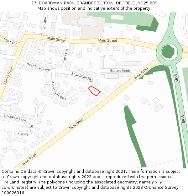 17, BOARDMAN PARK, BRANDESBURTON, DRIFFIELD, YO25 8RS: Location map and indicative extent of plot