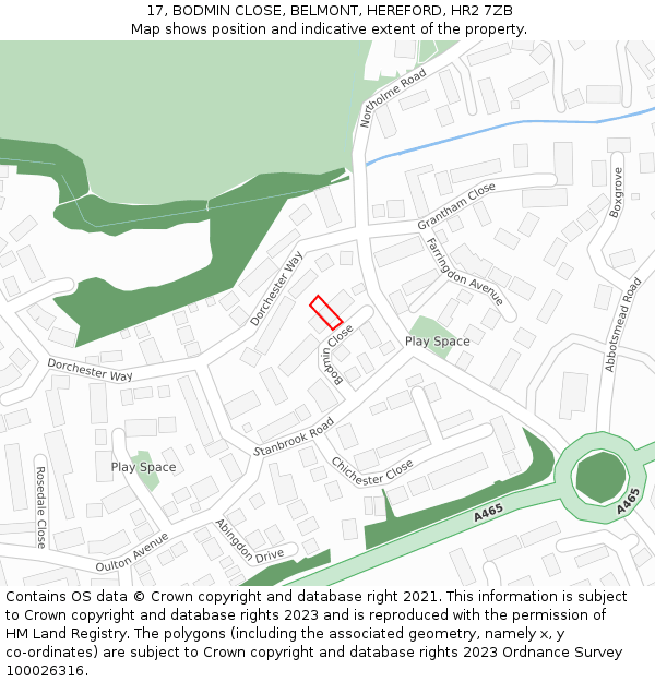 17, BODMIN CLOSE, BELMONT, HEREFORD, HR2 7ZB: Location map and indicative extent of plot