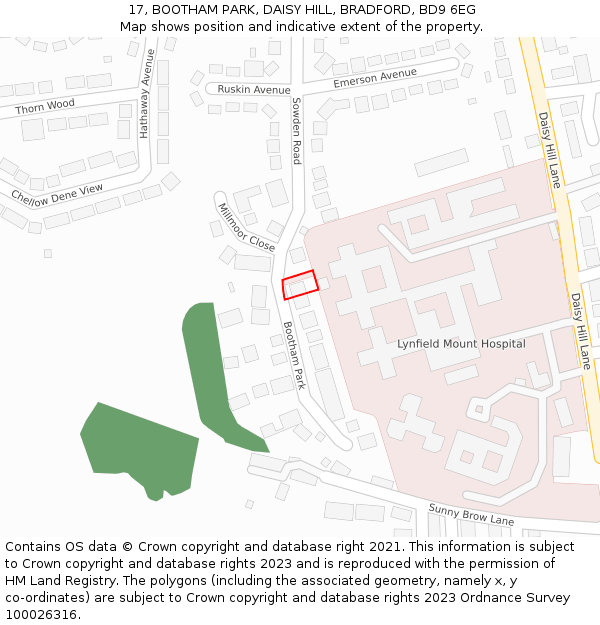 17, BOOTHAM PARK, DAISY HILL, BRADFORD, BD9 6EG: Location map and indicative extent of plot