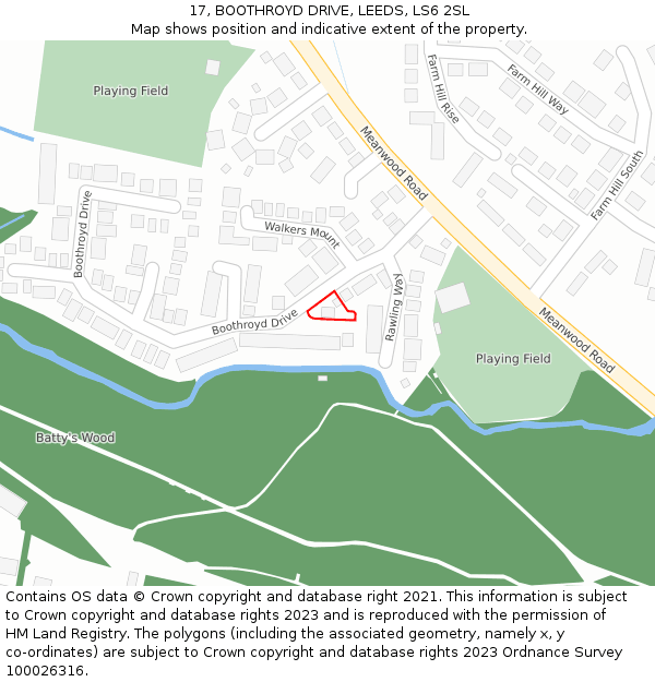 17, BOOTHROYD DRIVE, LEEDS, LS6 2SL: Location map and indicative extent of plot