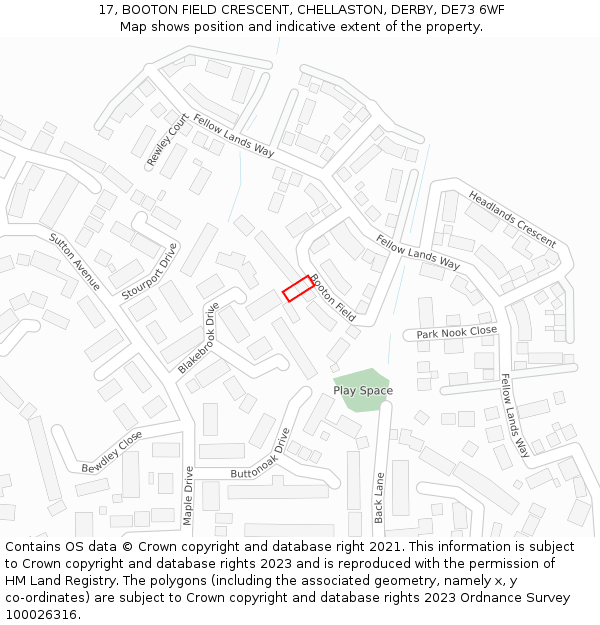 17, BOOTON FIELD CRESCENT, CHELLASTON, DERBY, DE73 6WF: Location map and indicative extent of plot
