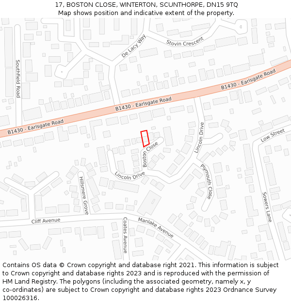 17, BOSTON CLOSE, WINTERTON, SCUNTHORPE, DN15 9TQ: Location map and indicative extent of plot