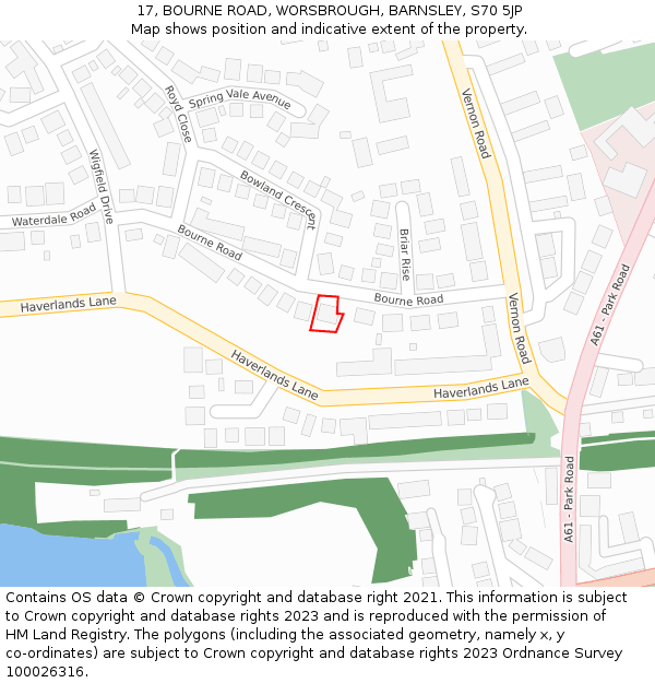 17, BOURNE ROAD, WORSBROUGH, BARNSLEY, S70 5JP: Location map and indicative extent of plot