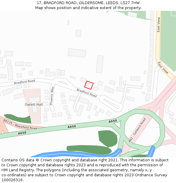 17, BRADFORD ROAD, GILDERSOME, LEEDS, LS27 7HW: Location map and indicative extent of plot