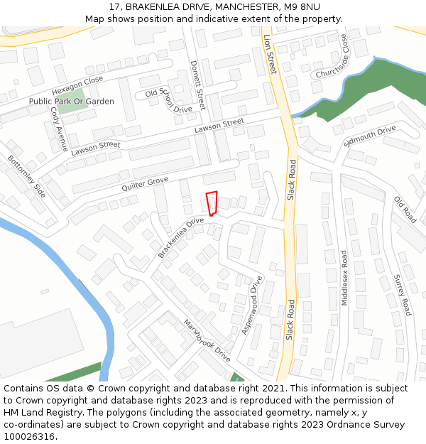 17, BRAKENLEA DRIVE, MANCHESTER, M9 8NU: Location map and indicative extent of plot