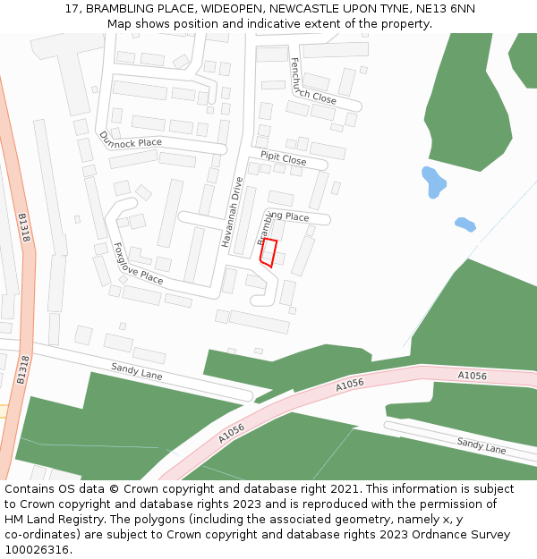 17, BRAMBLING PLACE, WIDEOPEN, NEWCASTLE UPON TYNE, NE13 6NN: Location map and indicative extent of plot