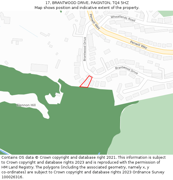 17, BRANTWOOD DRIVE, PAIGNTON, TQ4 5HZ: Location map and indicative extent of plot