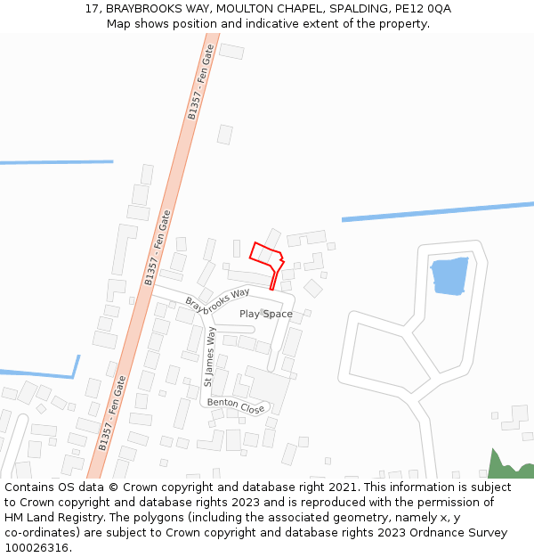 17, BRAYBROOKS WAY, MOULTON CHAPEL, SPALDING, PE12 0QA: Location map and indicative extent of plot