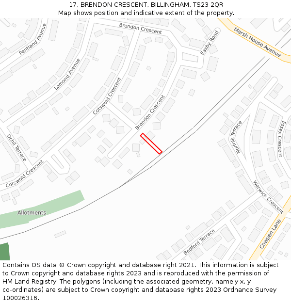17, BRENDON CRESCENT, BILLINGHAM, TS23 2QR: Location map and indicative extent of plot