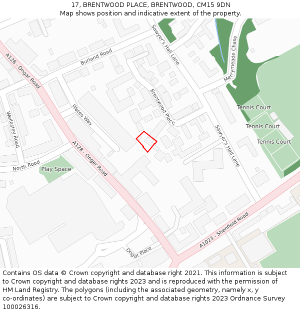 17, BRENTWOOD PLACE, BRENTWOOD, CM15 9DN: Location map and indicative extent of plot