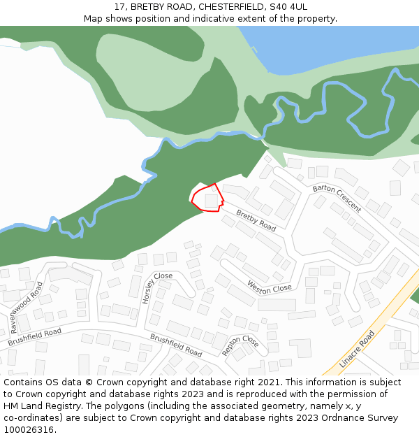 17, BRETBY ROAD, CHESTERFIELD, S40 4UL: Location map and indicative extent of plot