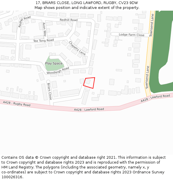 17, BRIARS CLOSE, LONG LAWFORD, RUGBY, CV23 9DW: Location map and indicative extent of plot