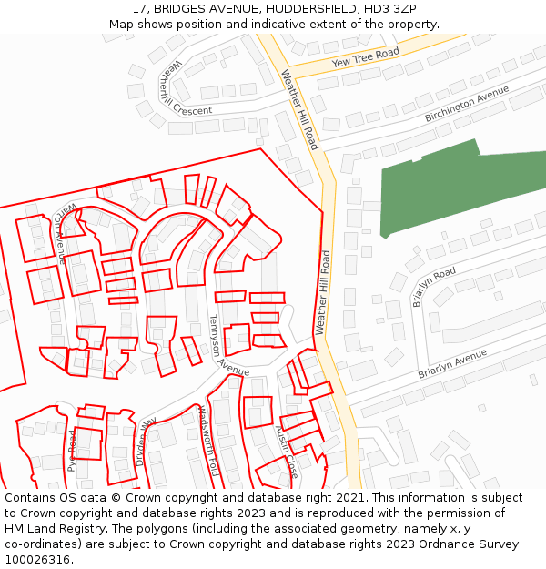 17, BRIDGES AVENUE, HUDDERSFIELD, HD3 3ZP: Location map and indicative extent of plot