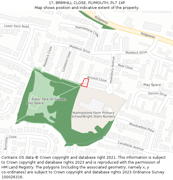 17, BRIMHILL CLOSE, PLYMOUTH, PL7 1XP: Location map and indicative extent of plot