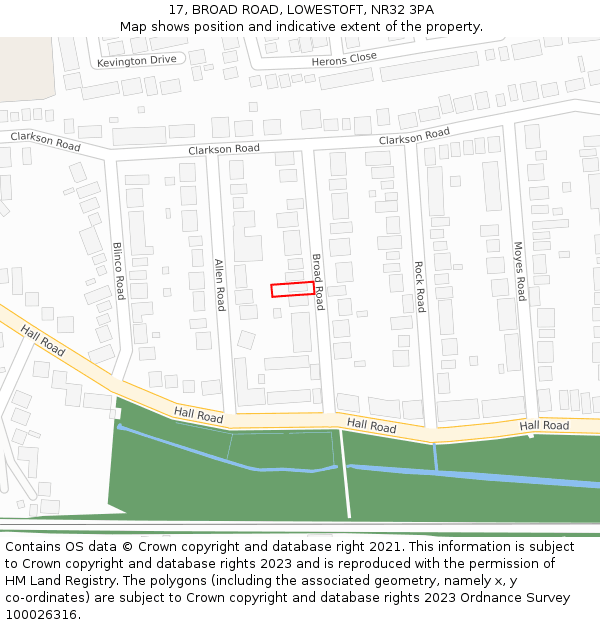 17, BROAD ROAD, LOWESTOFT, NR32 3PA: Location map and indicative extent of plot