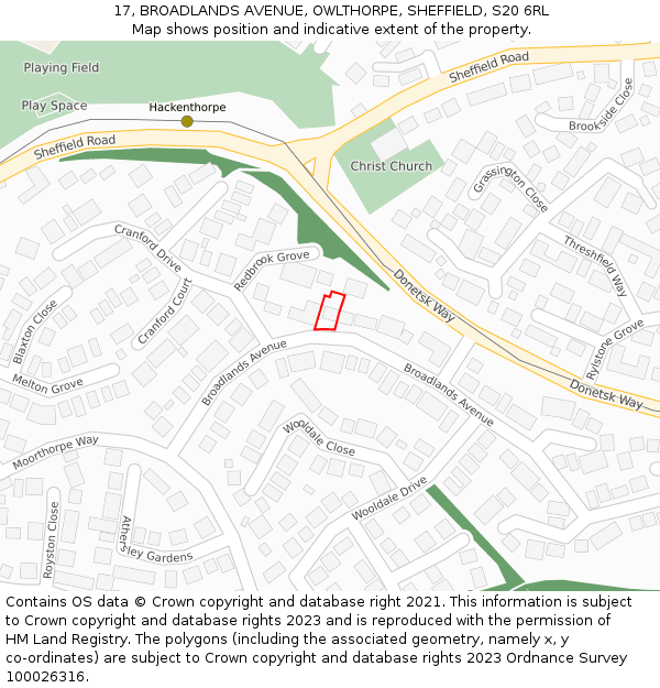 17, BROADLANDS AVENUE, OWLTHORPE, SHEFFIELD, S20 6RL: Location map and indicative extent of plot