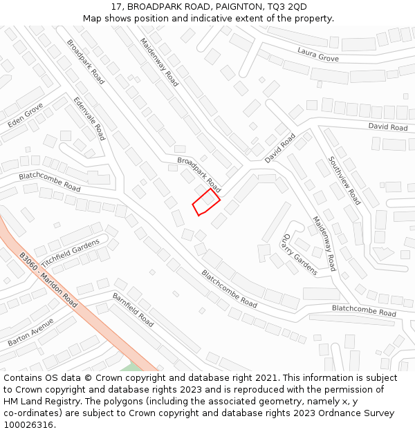 17, BROADPARK ROAD, PAIGNTON, TQ3 2QD: Location map and indicative extent of plot