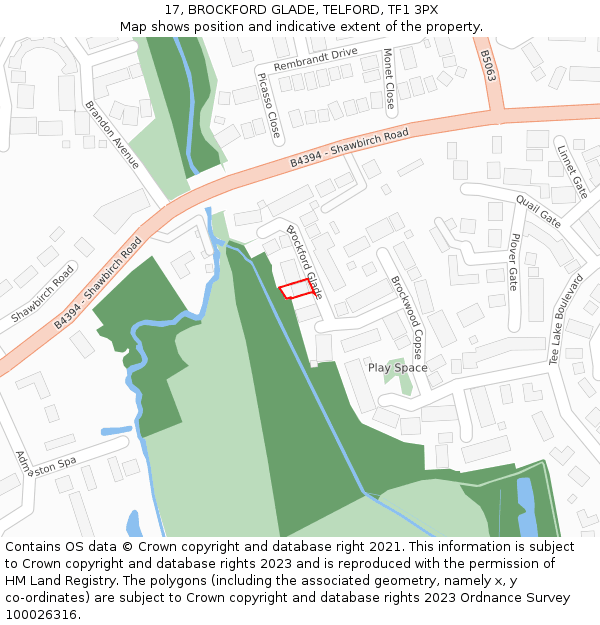 17, BROCKFORD GLADE, TELFORD, TF1 3PX: Location map and indicative extent of plot
