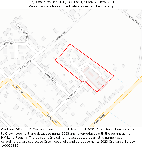 17, BROCKTON AVENUE, FARNDON, NEWARK, NG24 4TH: Location map and indicative extent of plot