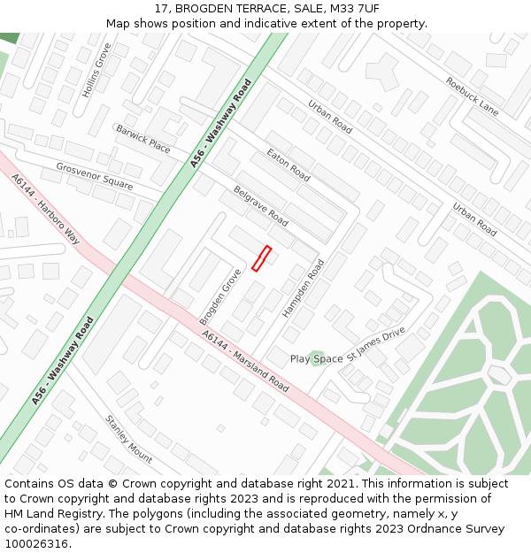17, BROGDEN TERRACE, SALE, M33 7UF: Location map and indicative extent of plot