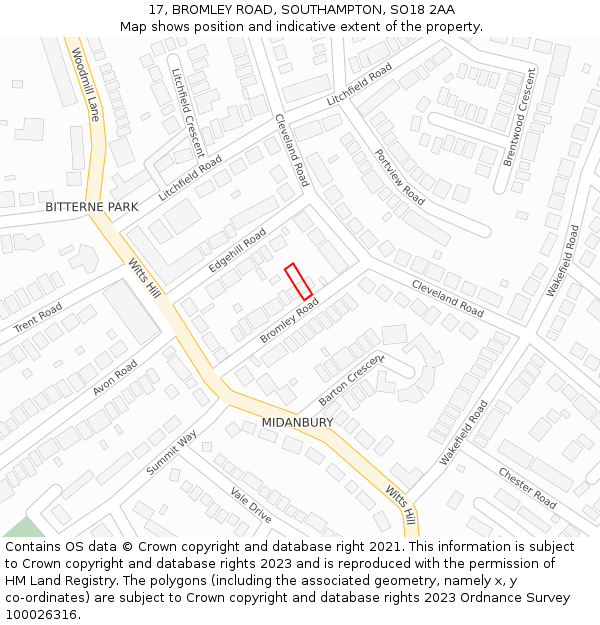 17, BROMLEY ROAD, SOUTHAMPTON, SO18 2AA: Location map and indicative extent of plot
