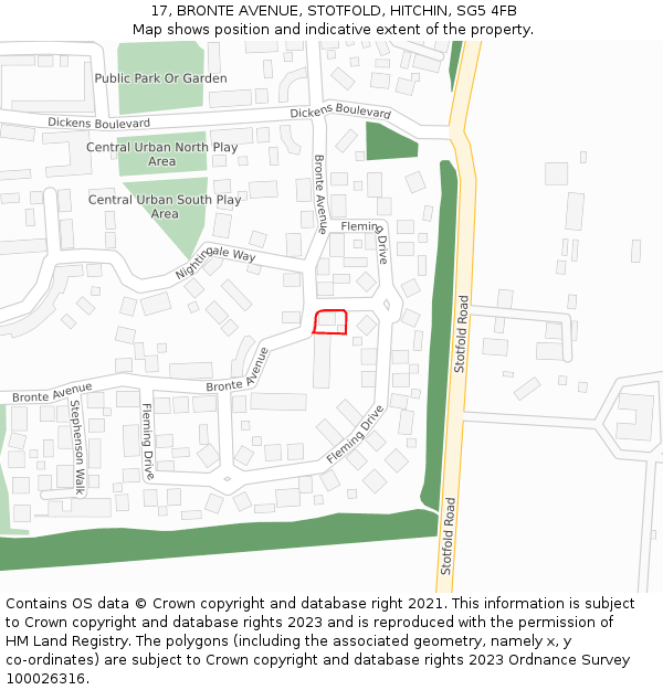 17, BRONTE AVENUE, STOTFOLD, HITCHIN, SG5 4FB: Location map and indicative extent of plot
