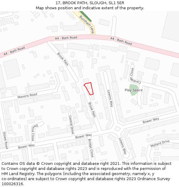 17, BROOK PATH, SLOUGH, SL1 5ER: Location map and indicative extent of plot