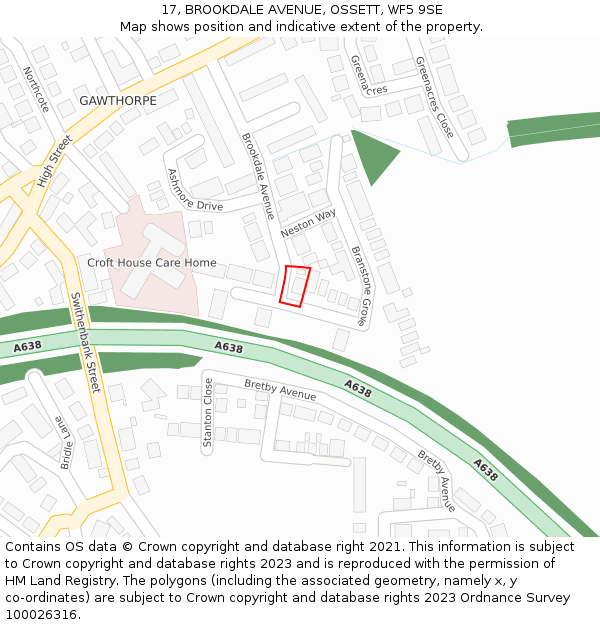 17, BROOKDALE AVENUE, OSSETT, WF5 9SE: Location map and indicative extent of plot