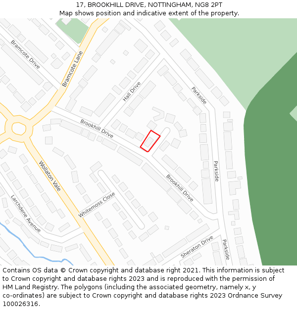 17, BROOKHILL DRIVE, NOTTINGHAM, NG8 2PT: Location map and indicative extent of plot