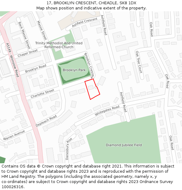 17, BROOKLYN CRESCENT, CHEADLE, SK8 1DX: Location map and indicative extent of plot