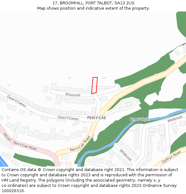 17, BROOMHILL, PORT TALBOT, SA13 2US: Location map and indicative extent of plot