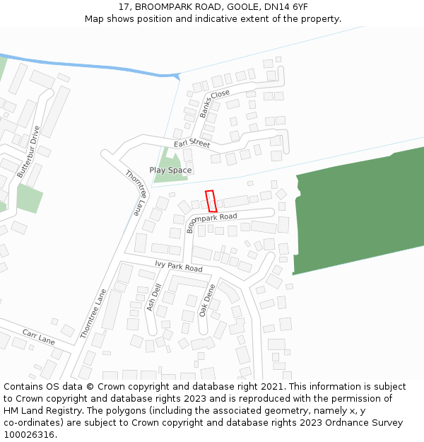 17, BROOMPARK ROAD, GOOLE, DN14 6YF: Location map and indicative extent of plot