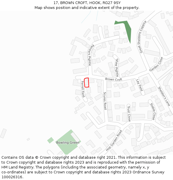 17, BROWN CROFT, HOOK, RG27 9SY: Location map and indicative extent of plot