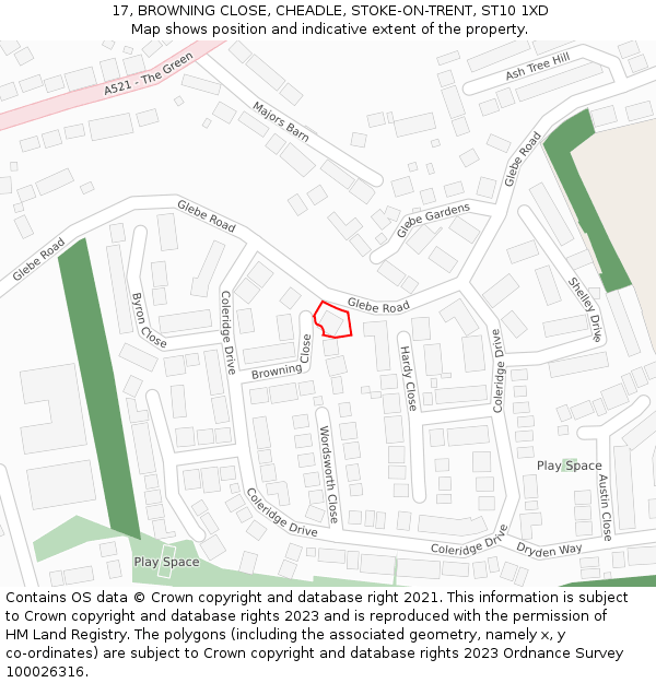 17, BROWNING CLOSE, CHEADLE, STOKE-ON-TRENT, ST10 1XD: Location map and indicative extent of plot