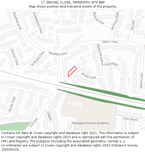 17, BRUNEL CLOSE, TAMWORTH, B79 8BP: Location map and indicative extent of plot