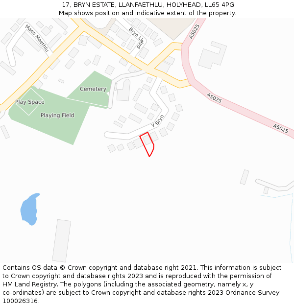 17, BRYN ESTATE, LLANFAETHLU, HOLYHEAD, LL65 4PG: Location map and indicative extent of plot