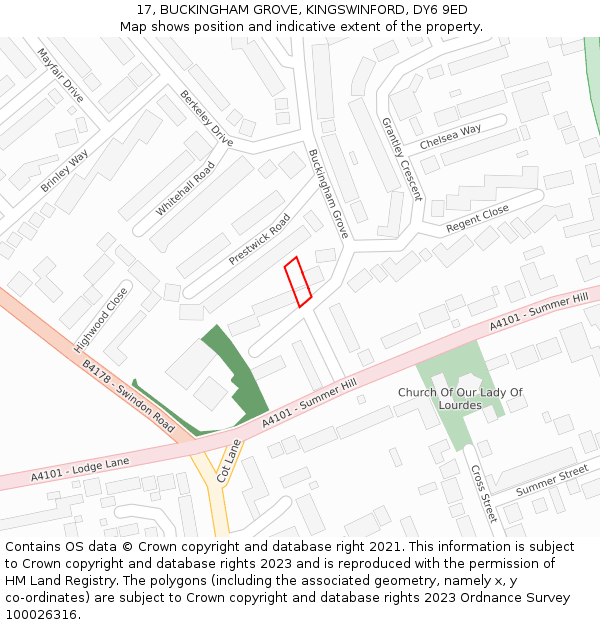 17, BUCKINGHAM GROVE, KINGSWINFORD, DY6 9ED: Location map and indicative extent of plot